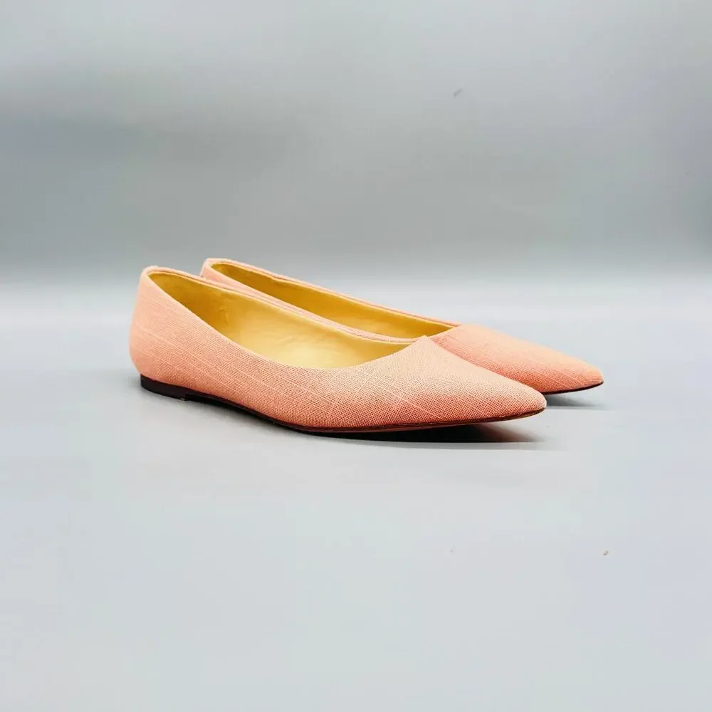 J McLaughlin Shoes Womens 8 Pink Linen Ballet Flats Pointed Toe Slip On Casual